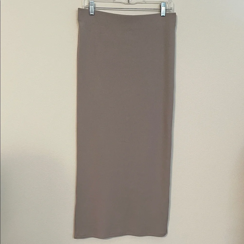NWT H&M Cotton Ribbed Taupe Maxi Pencil Skirt - Picture 5 of 15